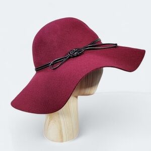 Cranberry Red Floppy Wool Hat with black trim